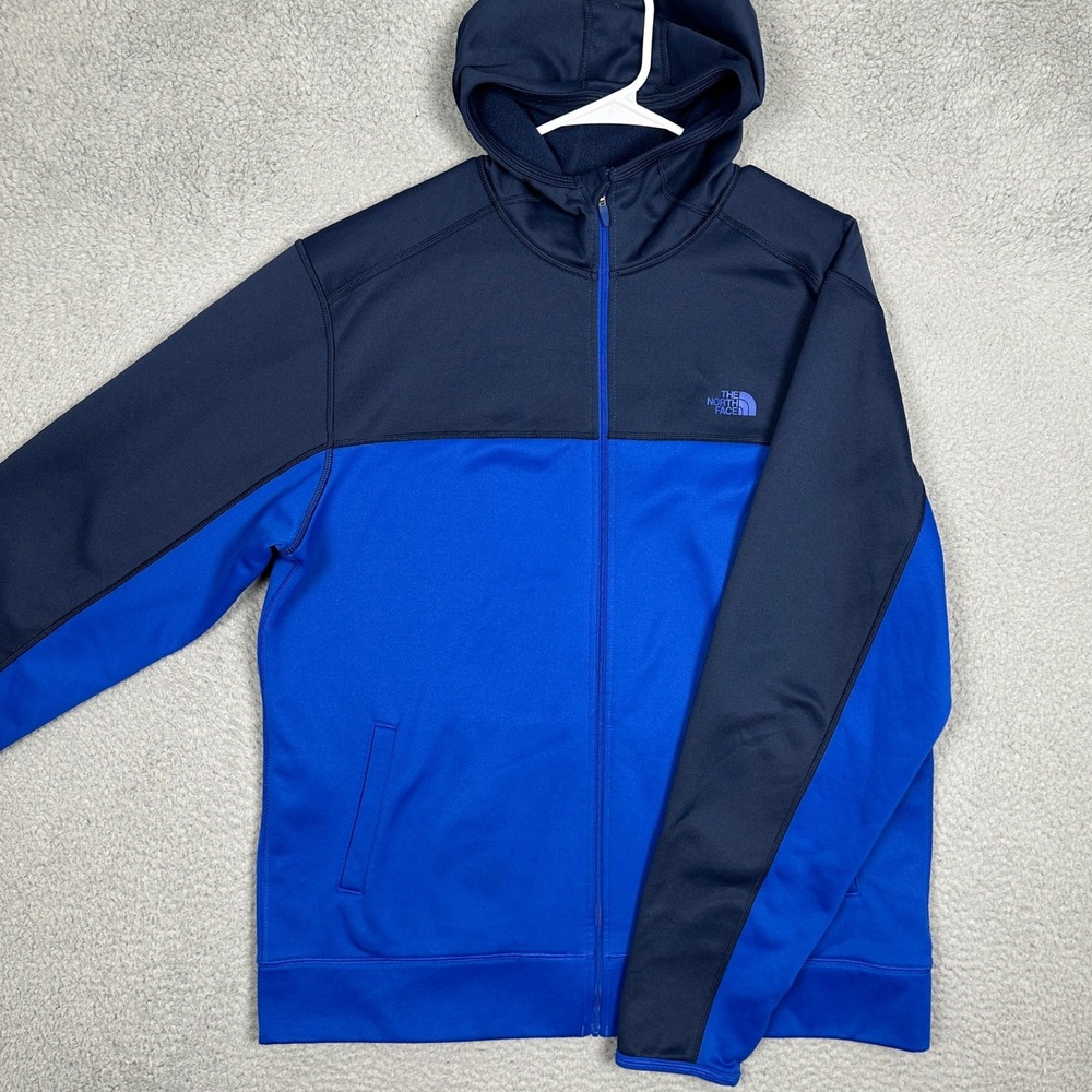 The North Face Hoodie Mens XL Full Zip Blue Navy Colorblock Performance Logo EUC